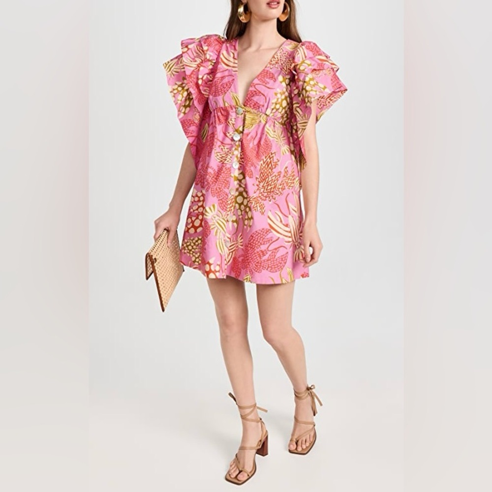 Farm Rio Lobster Floral Pink Dress Rare!